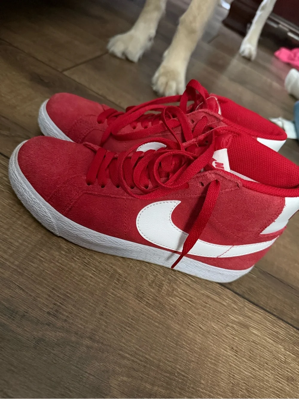 Nike Kids Red High-Top Sneakers with White Swoosh